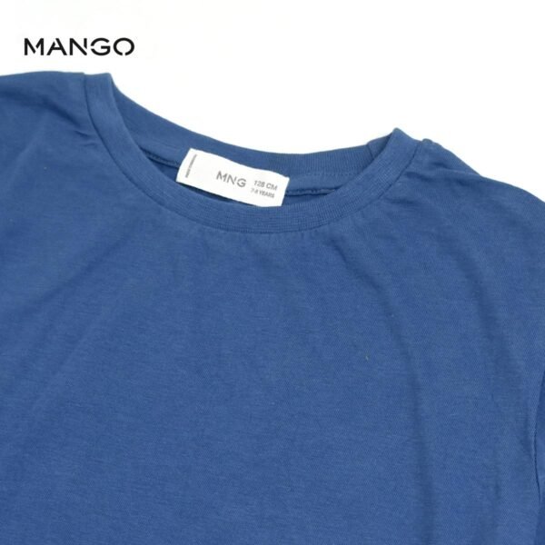 Mango Blue Cotton Plain T-shirt - Image 2
