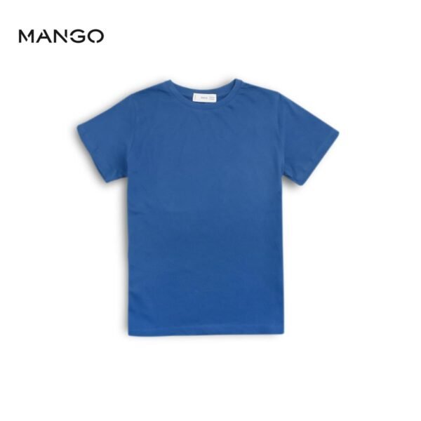 Mango Blue Cotton Plain T-shirt